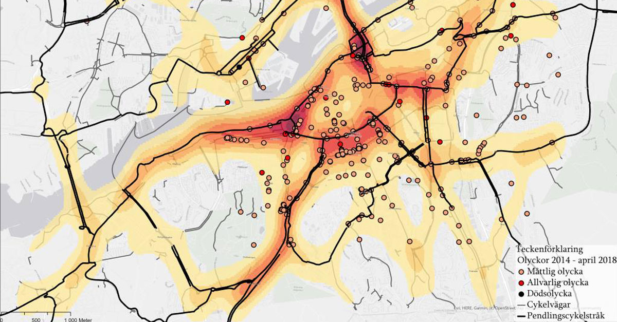 Metod f&ouml;r att se var det &auml;r mest farligt att cykla