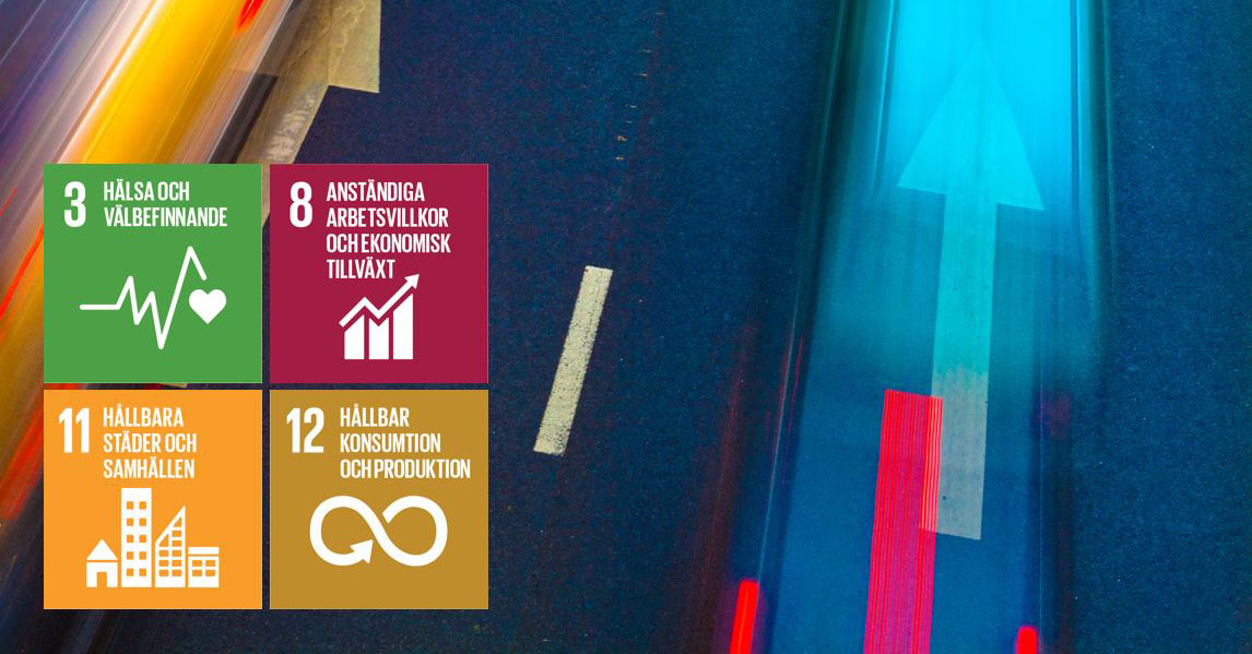 Projektbild koppligen mellan trafiks&auml;kerhet och h&aring;llbarhet, v&auml;gbanan med FN:s h&aring;llbarhetsm&aring;l