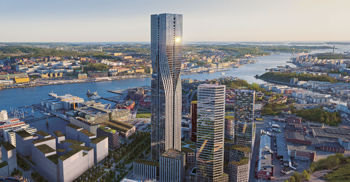 Mobilitetstj&auml;nster i Karlastaden i G&ouml;teborg med Karlatornet. Bild fr&aring;n Serneke.