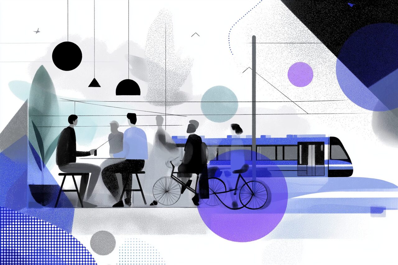 illustration m&ouml;tesplats, cykel, sp&aring;rvagn